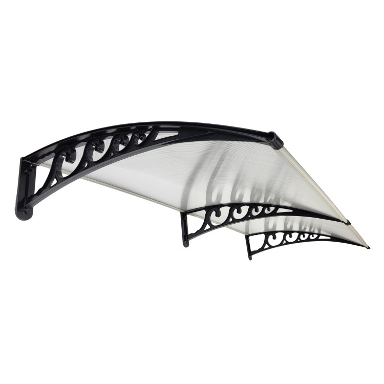 2 Segmenty Daszek nad Drzwi Wejściowe Systemowy Bezbarwny Poliwęglan Czarne Wsporniki dół