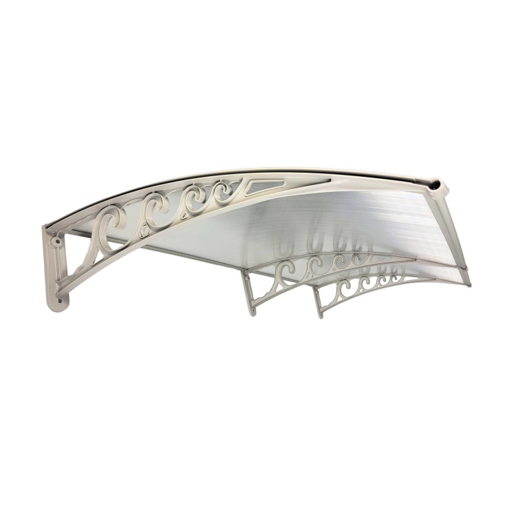 2 Segmenty Daszek nad Drzwi Wejściowe Systemowy Bezbarwny Poliwęglan Szare Wsporniki dół