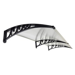 2 Segmenty Daszek nad Drzwi Wejściowe Systemowy Bezbarwny Poliwęglan Czarne Wsporniki dół