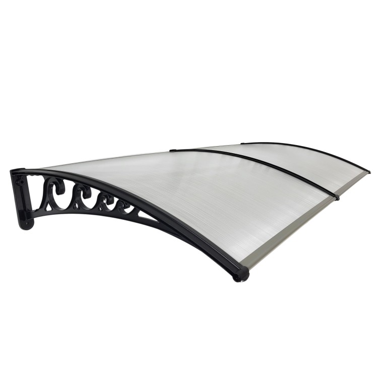 2 segmenty Daszek nad Drzwi Wejściowe Systemowy Bezbarwny Poliwęglan Czarne Wsporniki