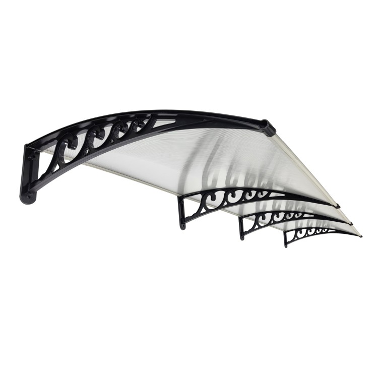 3 Segmenty Daszek nad Drzwi Wejściowe Systemowy Bezbarwny Poliwęglan Czarne Wsporniki dół