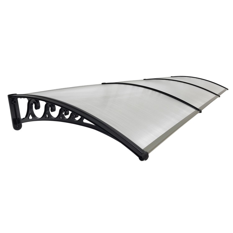 3 Segmenty Daszek nad Drzwi Wejściowe Systemowy Bezbarwny Poliwęglan Czarne Wsporniki Klasyczny góra Trzy moduly