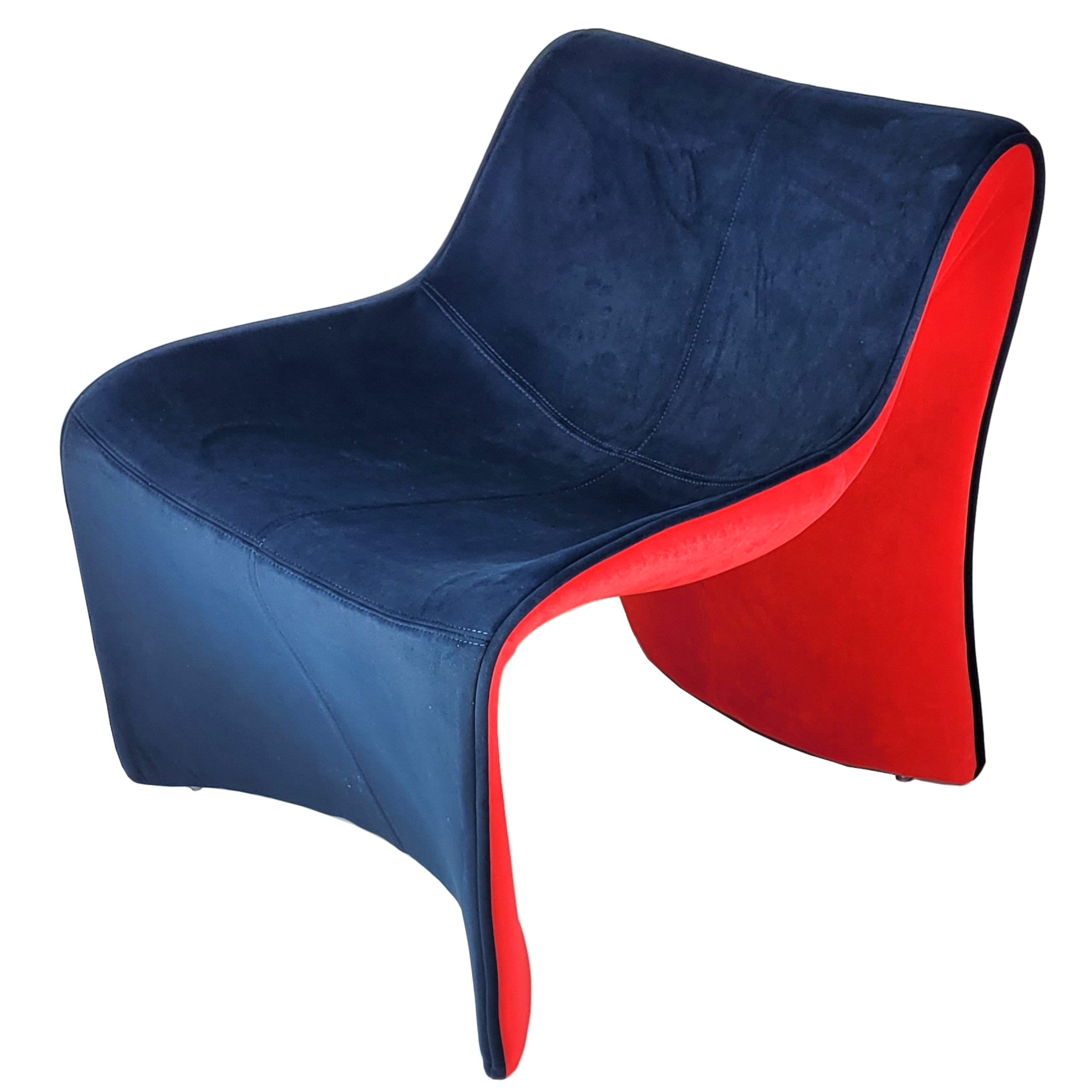 Designerski Fotel DUO Wave | Granatowo-Czerwony | Nowoczesny Fotel Lounge Metal-Gum